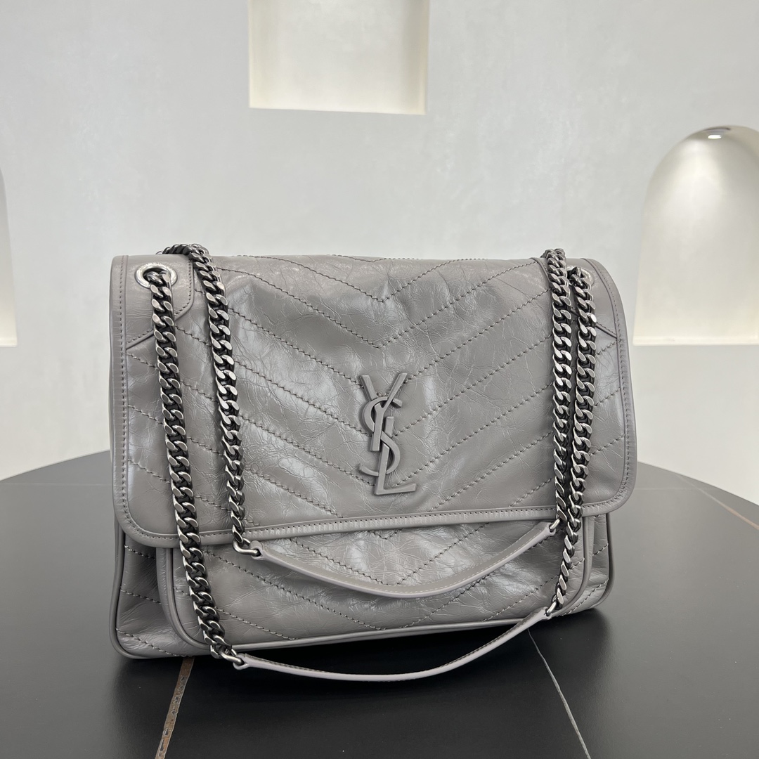 Saint Laurent Niki Large Vintage Calfskin Handbag Shoulder Bag Grey 498883